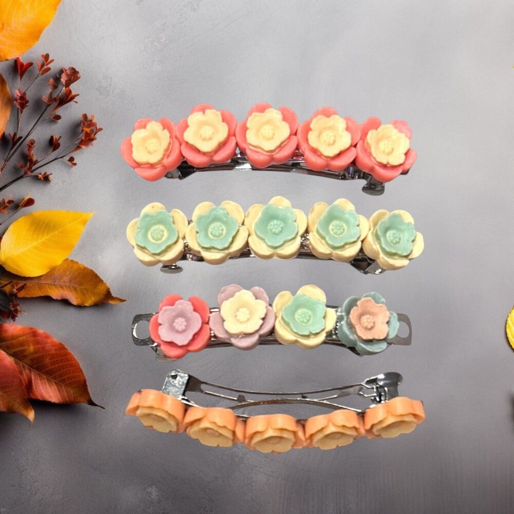 Four Resin Flower Hair Pin Barrettes #22126